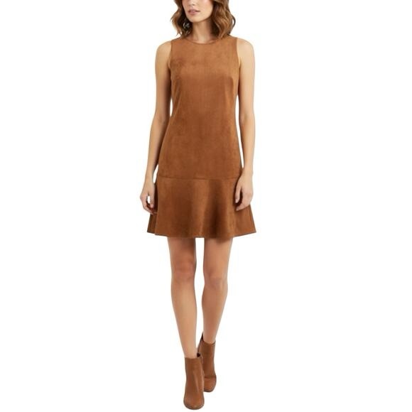 J. Crew Faux Suede Drop Waist Mini Dress Brown Sleeveless Western Size 0 - Picture 4 of 11